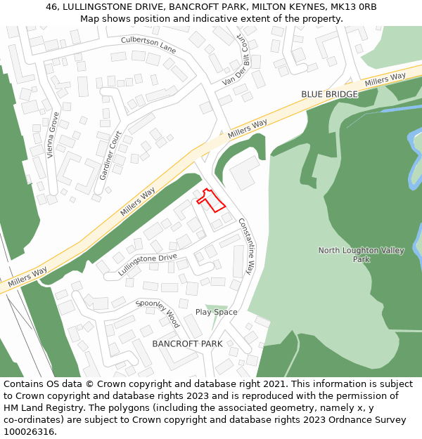 46, LULLINGSTONE DRIVE, BANCROFT PARK, MILTON KEYNES, MK13 0RB: Location map and indicative extent of plot