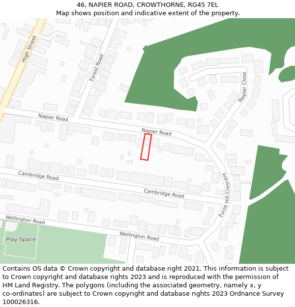 46, NAPIER ROAD, CROWTHORNE, RG45 7EL: Location map and indicative extent of plot