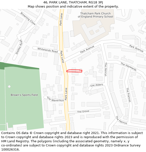 46, PARK LANE, THATCHAM, RG18 3PJ: Location map and indicative extent of plot