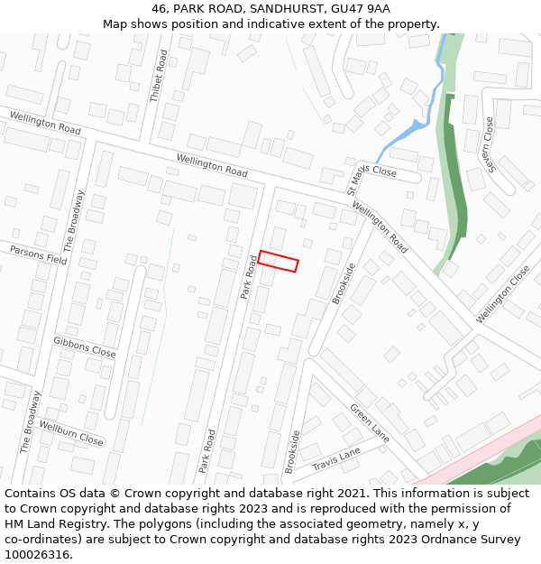 46, PARK ROAD, SANDHURST, GU47 9AA: Location map and indicative extent of plot