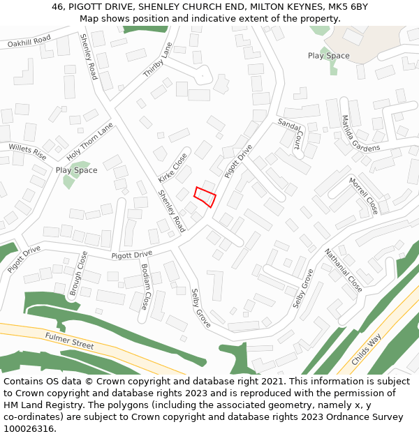 46, PIGOTT DRIVE, SHENLEY CHURCH END, MILTON KEYNES, MK5 6BY: Location map and indicative extent of plot