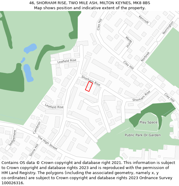 46, SHORHAM RISE, TWO MILE ASH, MILTON KEYNES, MK8 8BS: Location map and indicative extent of plot