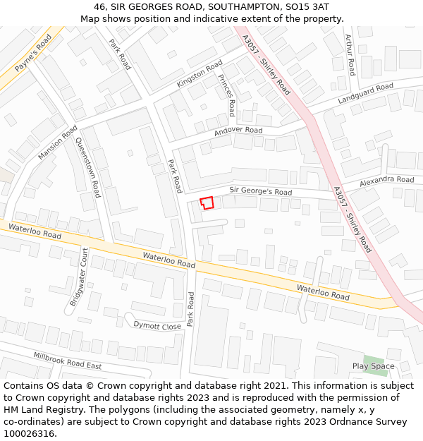 46, SIR GEORGES ROAD, SOUTHAMPTON, SO15 3AT: Location map and indicative extent of plot