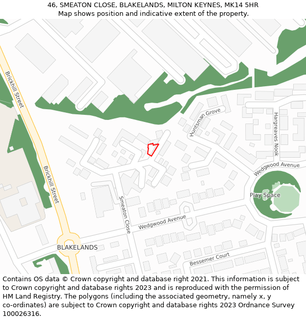 46, SMEATON CLOSE, BLAKELANDS, MILTON KEYNES, MK14 5HR: Location map and indicative extent of plot