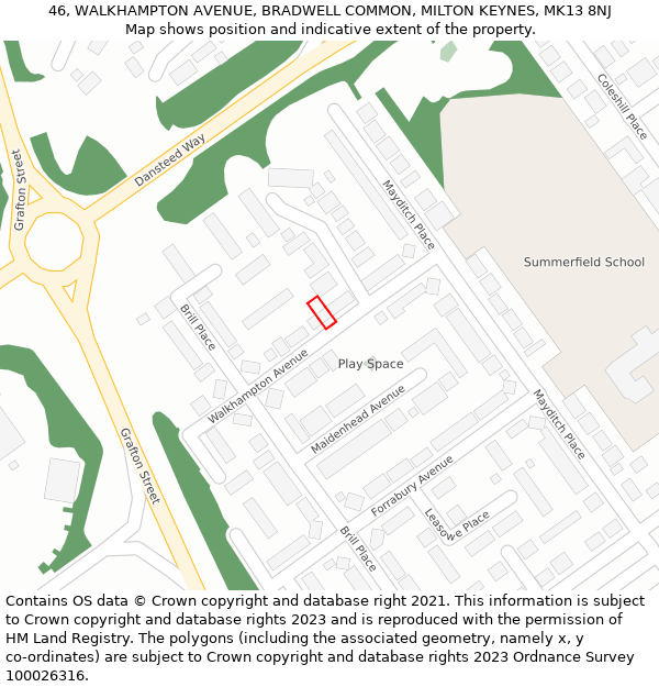 46, WALKHAMPTON AVENUE, BRADWELL COMMON, MILTON KEYNES, MK13 8NJ: Location map and indicative extent of plot