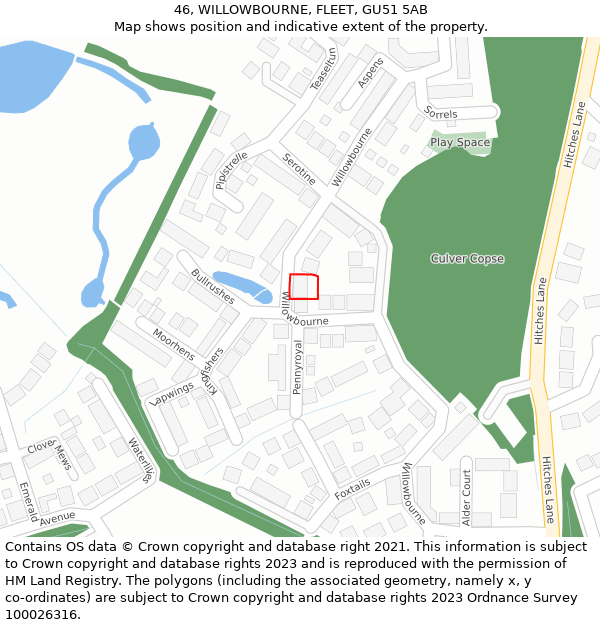 46, WILLOWBOURNE, FLEET, GU51 5AB: Location map and indicative extent of plot