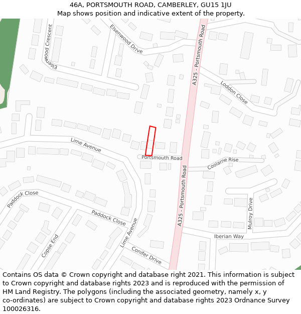46A, PORTSMOUTH ROAD, CAMBERLEY, GU15 1JU: Location map and indicative extent of plot