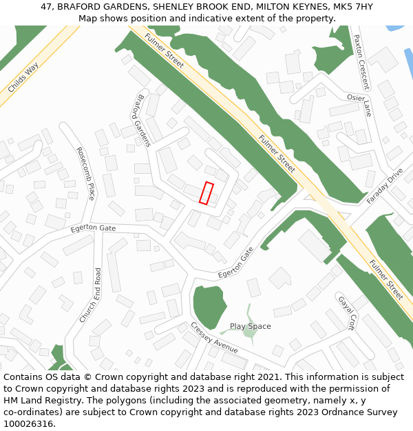 47, BRAFORD GARDENS, SHENLEY BROOK END, MILTON KEYNES, MK5 7HY: Location map and indicative extent of plot