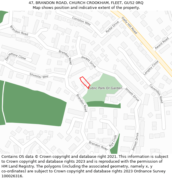 47, BRANDON ROAD, CHURCH CROOKHAM, FLEET, GU52 0RQ: Location map and indicative extent of plot