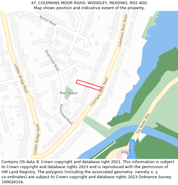 47, COLEMANS MOOR ROAD, WOODLEY, READING, RG5 4DG: Location map and indicative extent of plot