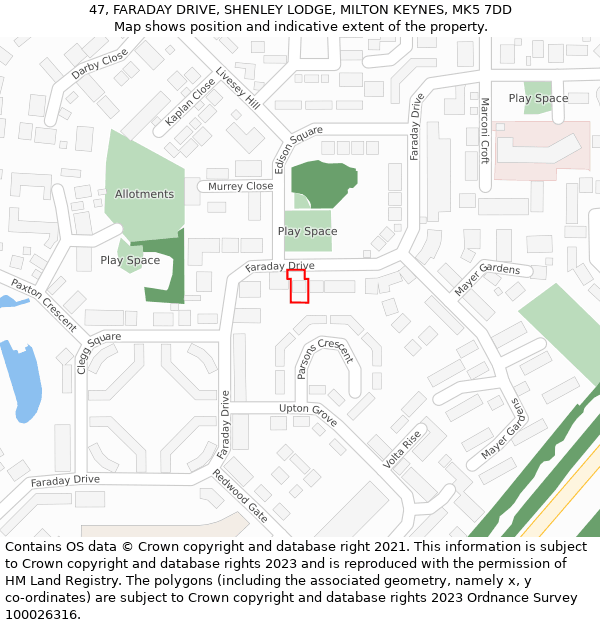 47, FARADAY DRIVE, SHENLEY LODGE, MILTON KEYNES, MK5 7DD: Location map and indicative extent of plot