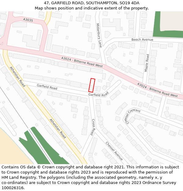 47, GARFIELD ROAD, SOUTHAMPTON, SO19 4DA: Location map and indicative extent of plot