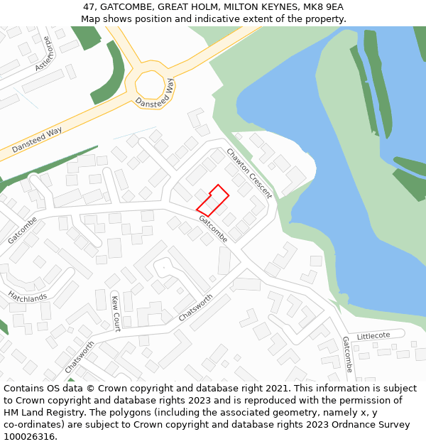 47, GATCOMBE, GREAT HOLM, MILTON KEYNES, MK8 9EA: Location map and indicative extent of plot