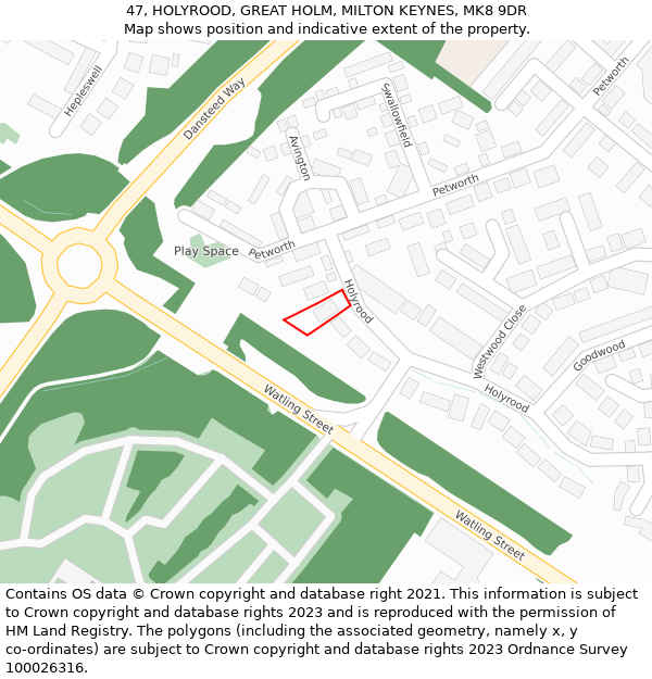 47, HOLYROOD, GREAT HOLM, MILTON KEYNES, MK8 9DR: Location map and indicative extent of plot