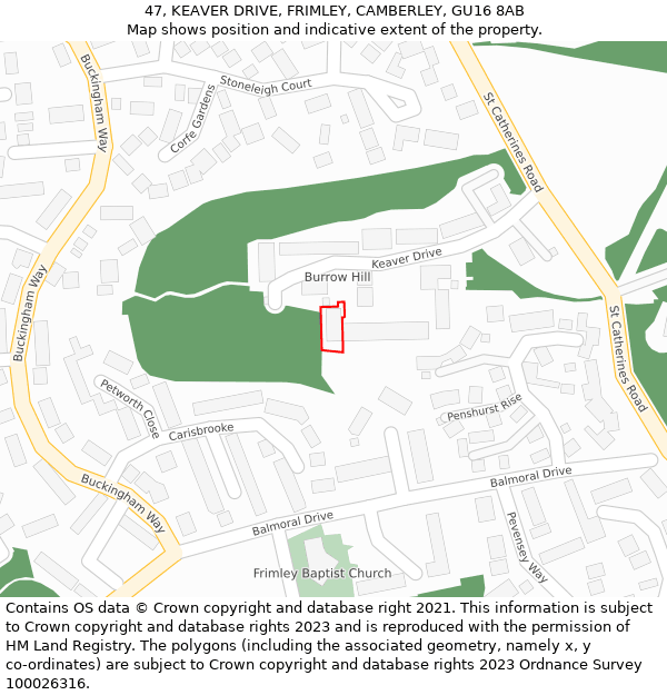 47, KEAVER DRIVE, FRIMLEY, CAMBERLEY, GU16 8AB: Location map and indicative extent of plot