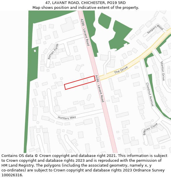 47, LAVANT ROAD, CHICHESTER, PO19 5RD: Location map and indicative extent of plot