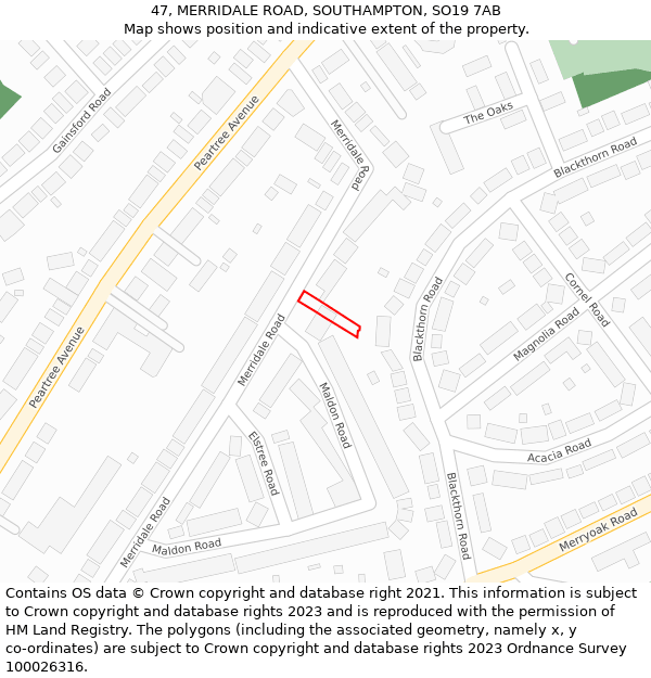 47, MERRIDALE ROAD, SOUTHAMPTON, SO19 7AB: Location map and indicative extent of plot