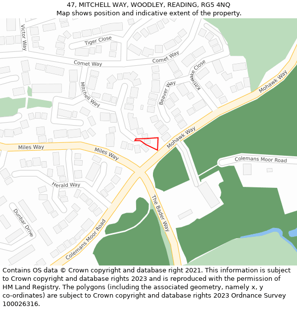 47, MITCHELL WAY, WOODLEY, READING, RG5 4NQ: Location map and indicative extent of plot