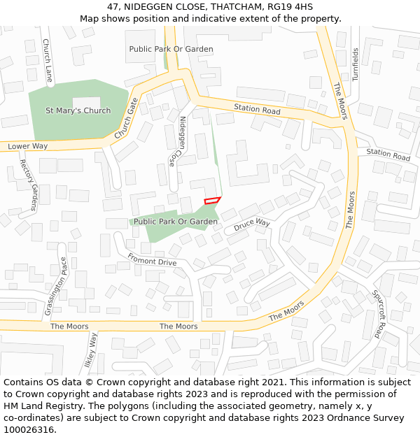 47, NIDEGGEN CLOSE, THATCHAM, RG19 4HS: Location map and indicative extent of plot