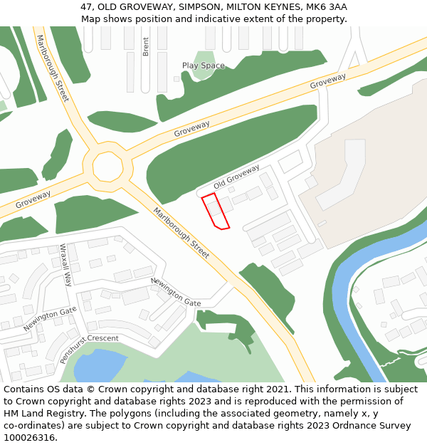 47, OLD GROVEWAY, SIMPSON, MILTON KEYNES, MK6 3AA: Location map and indicative extent of plot