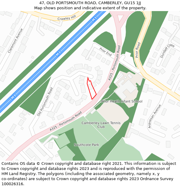 47, OLD PORTSMOUTH ROAD, CAMBERLEY, GU15 1JJ: Location map and indicative extent of plot