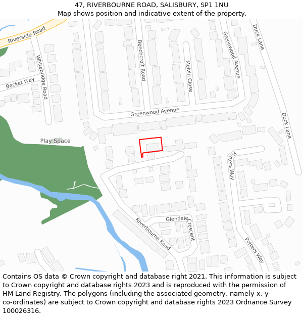 47, RIVERBOURNE ROAD, SALISBURY, SP1 1NU: Location map and indicative extent of plot