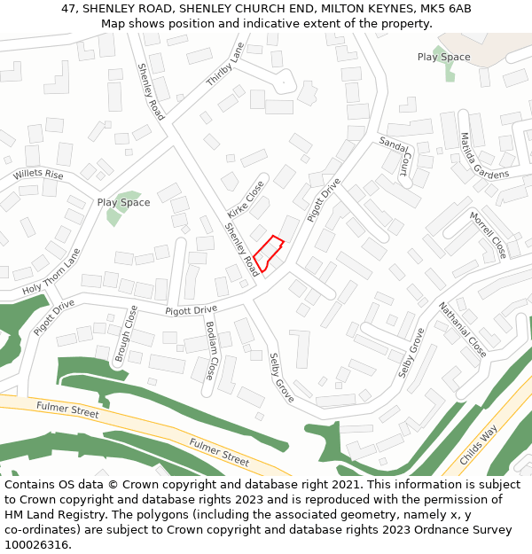 47, SHENLEY ROAD, SHENLEY CHURCH END, MILTON KEYNES, MK5 6AB: Location map and indicative extent of plot