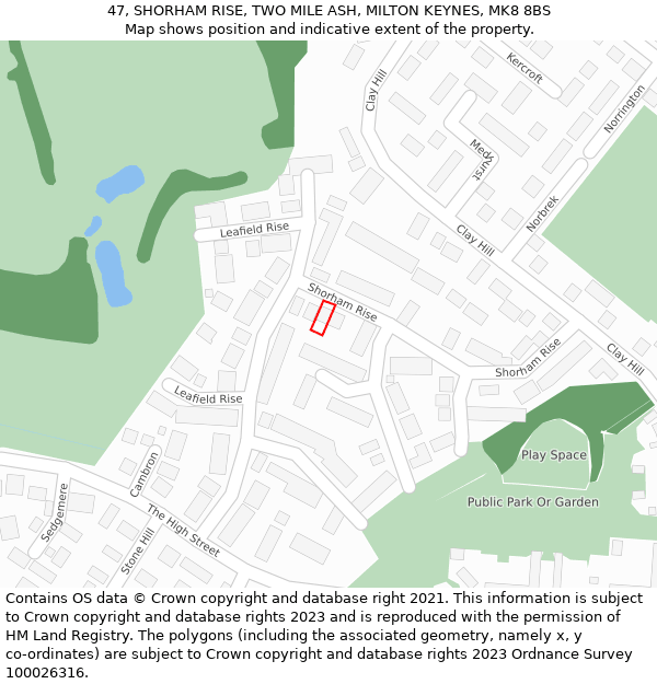 47, SHORHAM RISE, TWO MILE ASH, MILTON KEYNES, MK8 8BS: Location map and indicative extent of plot