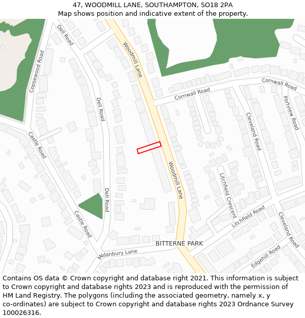 47, WOODMILL LANE, SOUTHAMPTON, SO18 2PA: Location map and indicative extent of plot