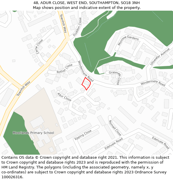 48, ADUR CLOSE, WEST END, SOUTHAMPTON, SO18 3NH: Location map and indicative extent of plot