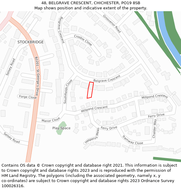 48, BELGRAVE CRESCENT, CHICHESTER, PO19 8SB: Location map and indicative extent of plot