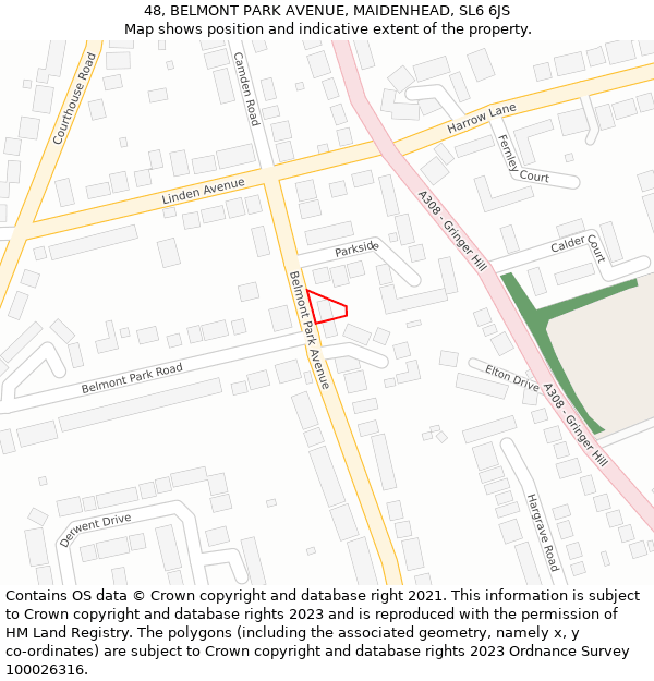 48, BELMONT PARK AVENUE, MAIDENHEAD, SL6 6JS: Location map and indicative extent of plot