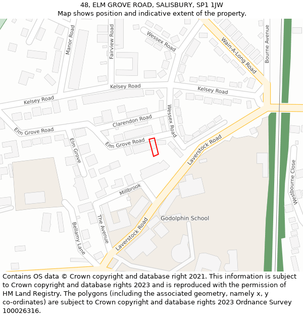 48, ELM GROVE ROAD, SALISBURY, SP1 1JW: Location map and indicative extent of plot