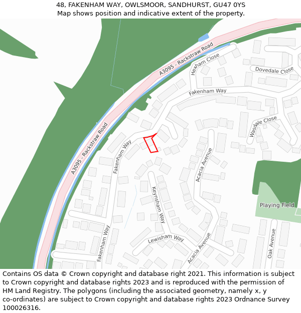 48, FAKENHAM WAY, OWLSMOOR, SANDHURST, GU47 0YS: Location map and indicative extent of plot