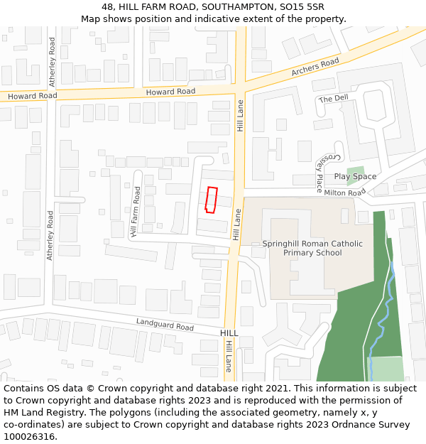 48, HILL FARM ROAD, SOUTHAMPTON, SO15 5SR: Location map and indicative extent of plot