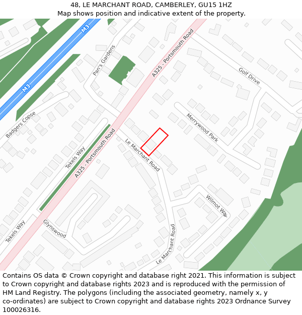 48, LE MARCHANT ROAD, CAMBERLEY, GU15 1HZ: Location map and indicative extent of plot