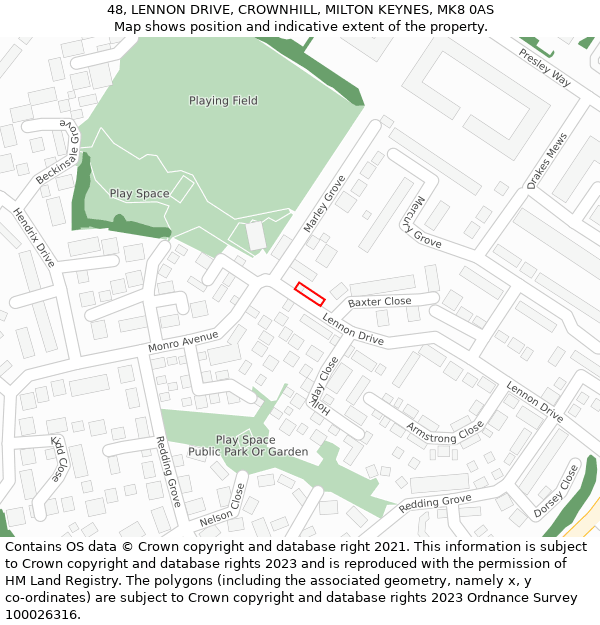 48, LENNON DRIVE, CROWNHILL, MILTON KEYNES, MK8 0AS: Location map and indicative extent of plot