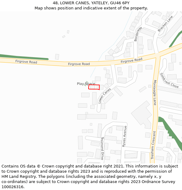 48, LOWER CANES, YATELEY, GU46 6PY: Location map and indicative extent of plot