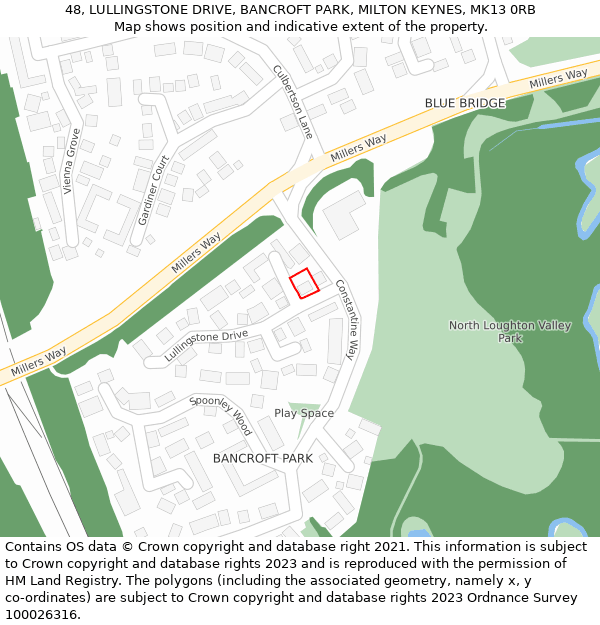 48, LULLINGSTONE DRIVE, BANCROFT PARK, MILTON KEYNES, MK13 0RB: Location map and indicative extent of plot