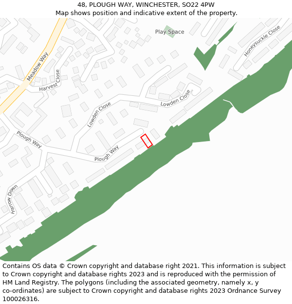 48, PLOUGH WAY, WINCHESTER, SO22 4PW: Location map and indicative extent of plot