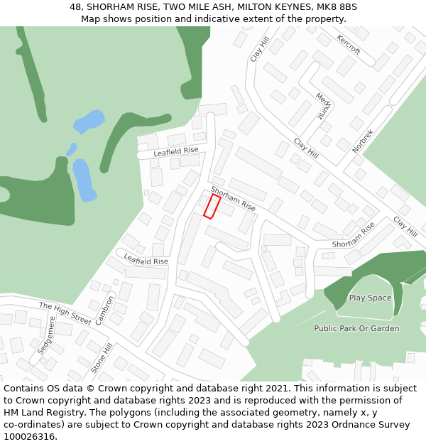 48, SHORHAM RISE, TWO MILE ASH, MILTON KEYNES, MK8 8BS: Location map and indicative extent of plot