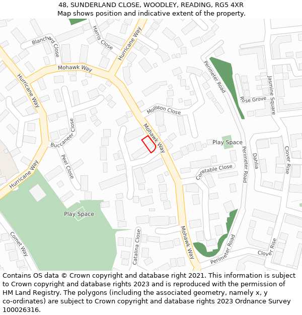 48, SUNDERLAND CLOSE, WOODLEY, READING, RG5 4XR: Location map and indicative extent of plot