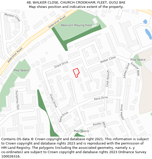 48, WALKER CLOSE, CHURCH CROOKHAM, FLEET, GU52 8AE: Location map and indicative extent of plot