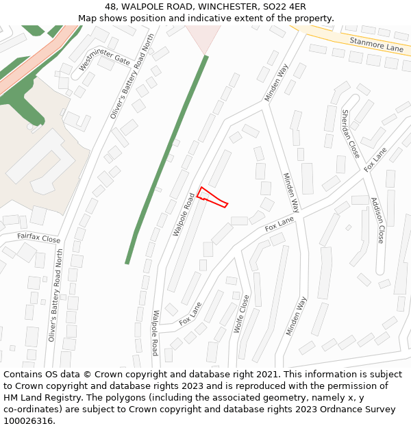 48, WALPOLE ROAD, WINCHESTER, SO22 4ER: Location map and indicative extent of plot