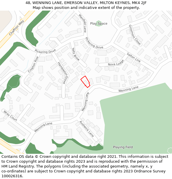 48, WENNING LANE, EMERSON VALLEY, MILTON KEYNES, MK4 2JF: Location map and indicative extent of plot