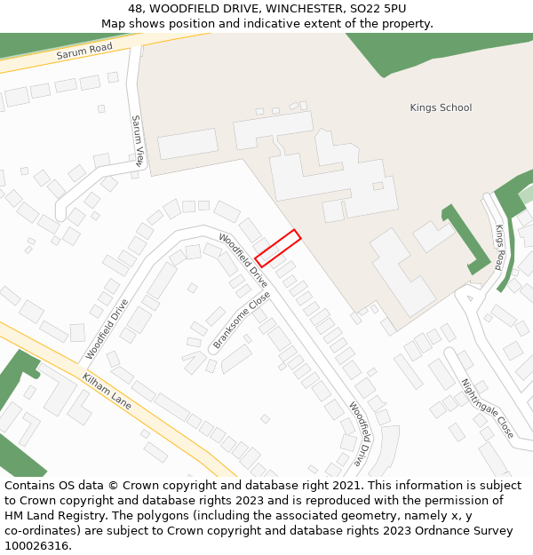 48, WOODFIELD DRIVE, WINCHESTER, SO22 5PU: Location map and indicative extent of plot