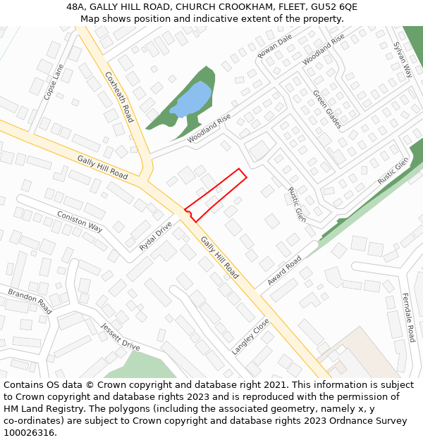 48A, GALLY HILL ROAD, CHURCH CROOKHAM, FLEET, GU52 6QE: Location map and indicative extent of plot