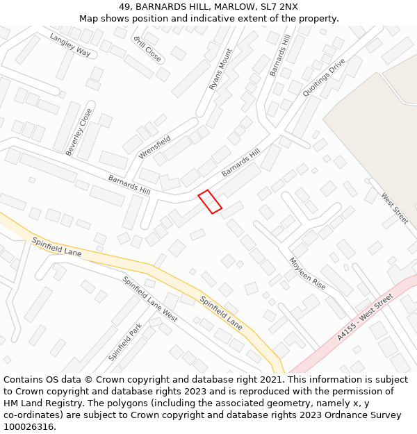 49, BARNARDS HILL, MARLOW, SL7 2NX: Location map and indicative extent of plot