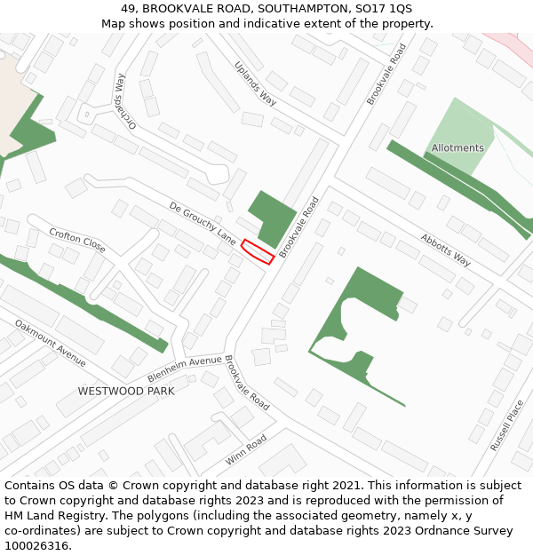 49, BROOKVALE ROAD, SOUTHAMPTON, SO17 1QS: Location map and indicative extent of plot