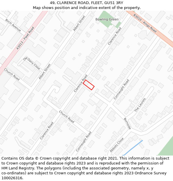 49, CLARENCE ROAD, FLEET, GU51 3RY: Location map and indicative extent of plot
